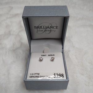 NIB 10k 1/2 CTTW Genuine Diamond Earring Stud Pair